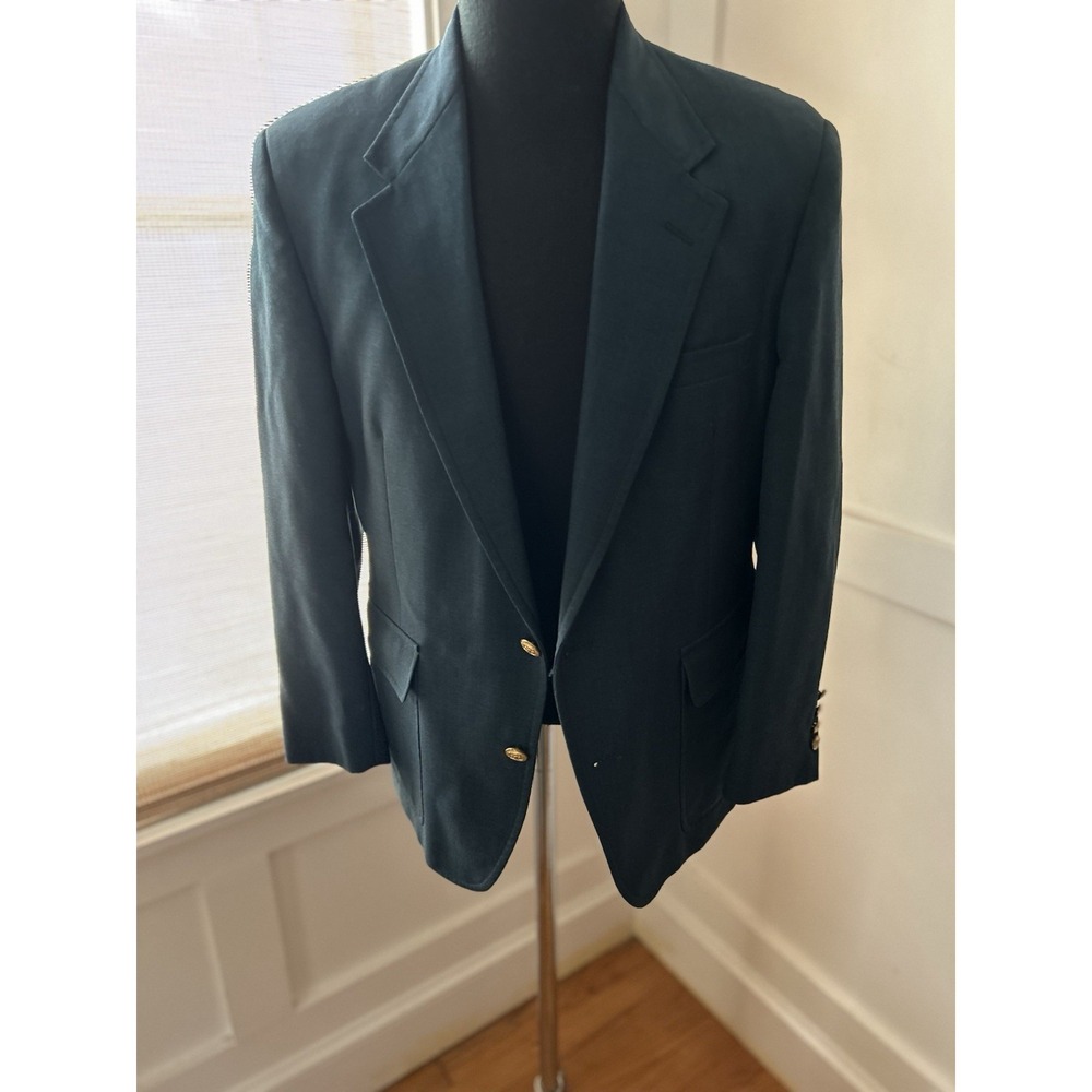 Vtg 70s Emerald Green John Weitz Blazer Gold Crest Buttons 42 Sports Coat USA